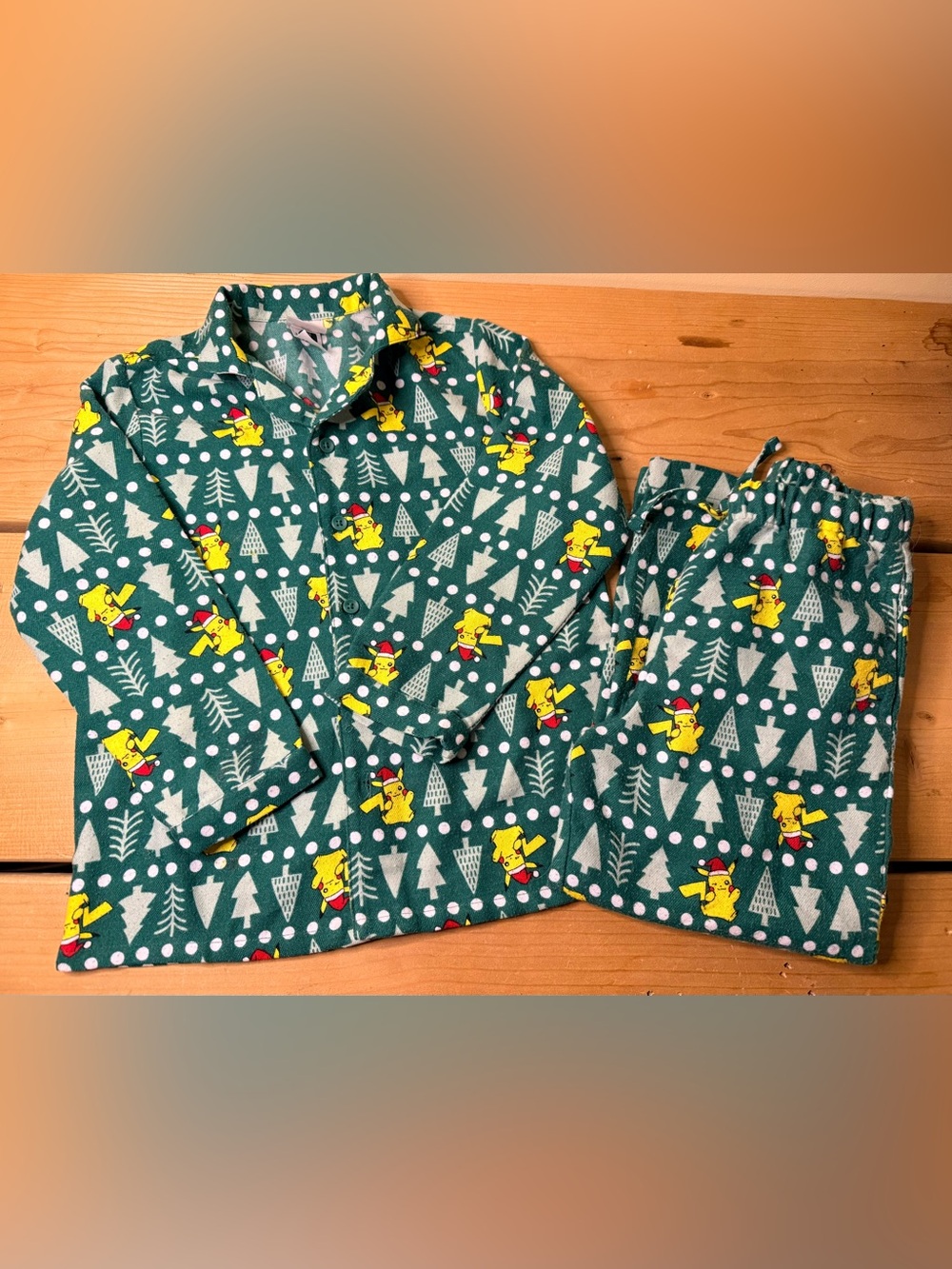 Hanna Andersson Flannel Pokémon Holiday Pajama Set Pikachu Trees Green Christmas